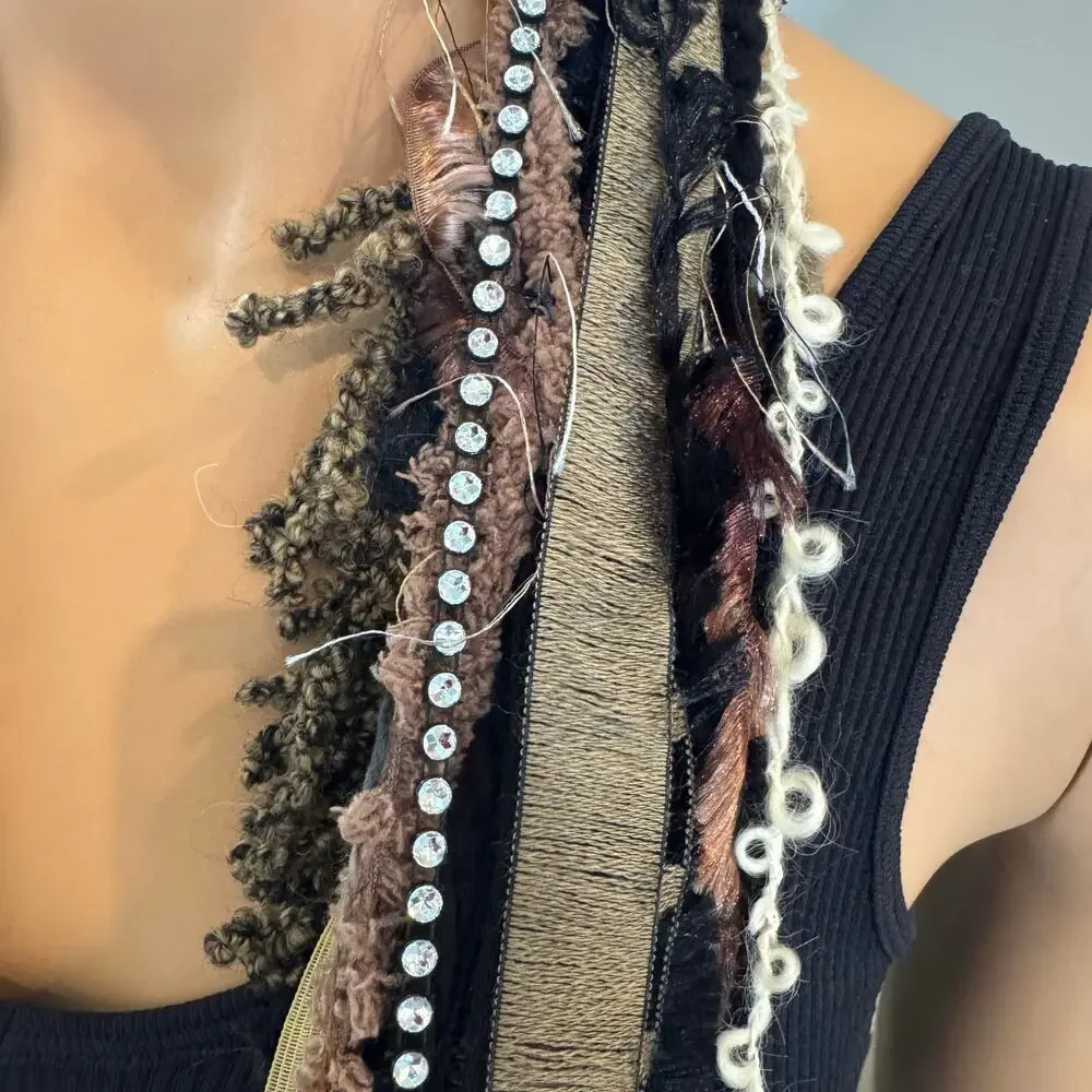 VTG Scarves of Westwood Ribbon Yarn Extra Long Skinny Scarf Boho Rhinestone